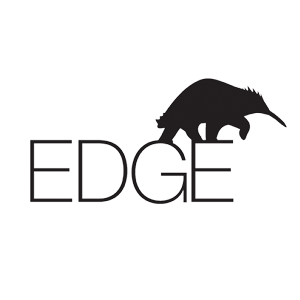 Edge Logo - Black sans-serif type with ant eater icon in upper right