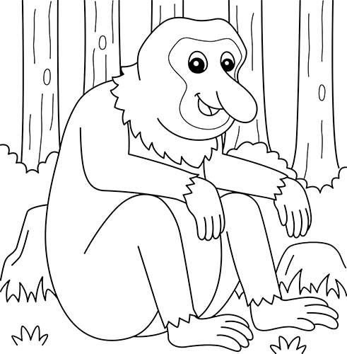 Coloring Page of a Proboscis Monkey