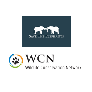 Wildlife Conservation Network Logo - Black serif type with paw print graphic to left and Save the Elephants logo above