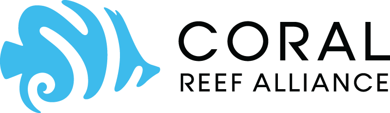 Coral Reef Alliance Logo - Black sans-serif type with aqua fish icon to left