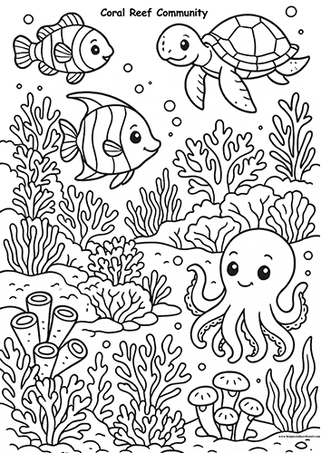 Coloring Page of a coral reef